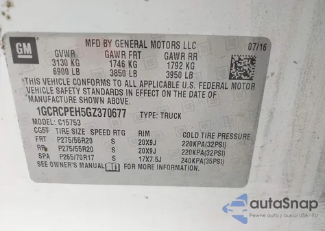 2016 Chevrolet Silverado 1500 Custom из США, поврежденный, VIN 1GCRCPEH5GZ370677